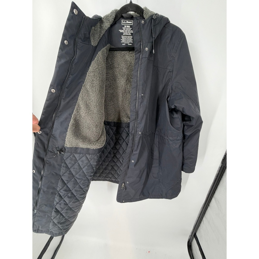 LL Bean Womens 3X‎ Black Hooded Parka Jacket Fleece Lined Quilted Insulated Coat - Picture 5 of 9